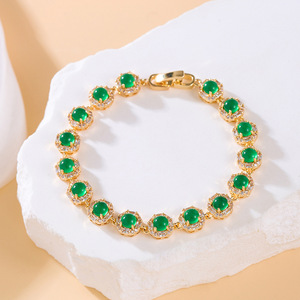 Diamond <b>Bracelet</b> With Green Zircon Round Stones For Women Everyday Wear - Product Image 1