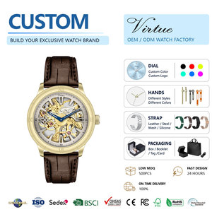 Montre-bracelet <span class=keywords><strong>de</strong></span> luxe pour homme 2026 Virtue, mécanique squelette, 43 mm, en acier inoxydable, bracelet en cuir, verre, pour affaires, fabricant sur mesure - Product Image 1
