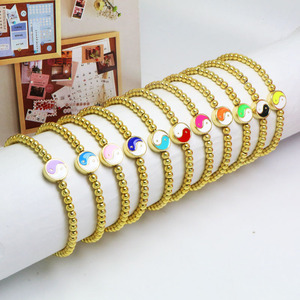 Wholesale Stretch Gold Plated <strong>Beads</strong> Customized <strong>Logo</strong> Enamel Yin Yang Tai Chi Charm Beaded <strong>Bracelets</strong> - Product Image 2