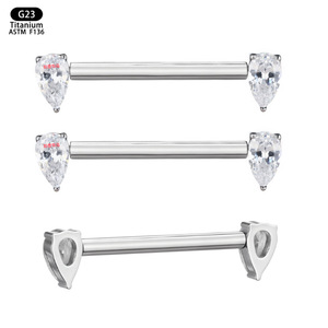 Piercing de titanio F136 con circonita en forma de lágrima para pezón, 22 mm, 1.6 mm, varilla recta - Product Image 5