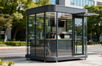 Structure de cadre en acier extérieure portative pour kiosque à café Design moderne boîte sentinelle en verre abri d'arrêt de bus pour une utilisation au bureau