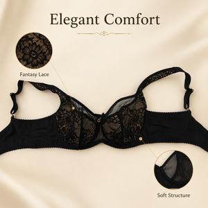 Soutien-gorge demi-couvrant en satin et dentelle pour femme, bretelles réglables, détail boucle or rose - Product Image 3