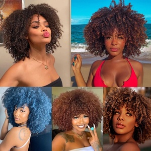 Perruques courtes afro bouclées de haute qualité de 12 pouces avec frange, perruque afro sans colle, <span class=keywords><strong>cheveux</strong></span> ombrés Kinky Bomb <span class=keywords><strong>pour</strong></span> femmes noires - Product Image 6