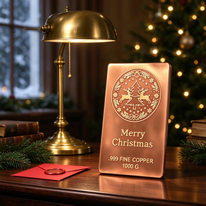 Nouvelle conception, plaque de Noël en cuivre pur à 99,9 % de 1 kg avec motif de renne et d'arbre gravé au laser - Product Image 1