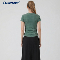 Camiseta de Manga Corta Kuenzi Washed Hot Girl, 280GSM, 96% Algodón, 4% Elastano, Ajustada, Estilo Americano, Elástica para Mujer