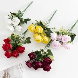 उच्च गुणवत्ता शादी की सजावट गुलाब गुलदस्ता छोटे मिनी गुलदस्ता कृत्रिम फूल गुलाब गुच्छा 7 टुकड़े शादी के लिए