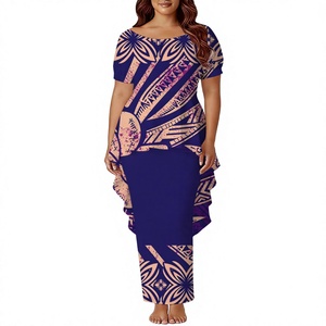 Nuevo Diseño de Vestidos Largos de Cola de Pez para Mujer con Logotipo Personalizado, Conjunto de Dos Piezas Tonga Puletasi, Atuendos Samoanos Casuales de Manga Corta - Product Image 2