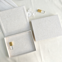 Boîte cadeau en tissu beige avec impression personnalisée, couverture en lin naturel de luxe, boîte rigide pour le stockage de clés USB pour photographe