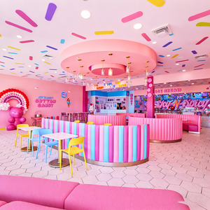 Airy Luxe Bakery & Coffee Market Stall Featuring Glass Display Case, Open Tiered Shelving, and Integrated Warm Lighting - Product Image 6