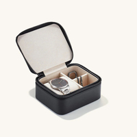 Boîte de rangement de bijoux personnalisée avec logo, étui de voyage de luxe en cuir PU noir pour montre et bagues, boîte de rangement de bijoux personnalisée