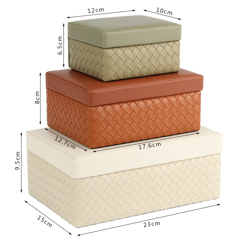 Set of 3 white & green & brown gift jewelry storage box pu leather