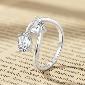 S925 Silver <b>Two</b> <b>Stone</b> Oval Cut Moissanite Open Engagement <b>Ring</b> 2026 Romantic Women Finger Jewelry Accessory - Product Image 2