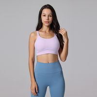 Soutien-gorge de sport respirant en tissu doux de haute qualité (80 % nylon, 20 % élasthanne) pour femme, couleur unie, idéal pour le yoga et la gym, avec logo personnalisé