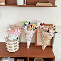 Buket Boneka Es Krim Kartun Bunga Plush Pendek Super Lembut Kapas PP Bersulam Hadiah Ulang Tahun untuk Anak Perempuan Kreatif