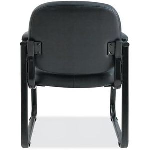 Chaise d'appoint Alera Genaro Series 25'' x 24,80'' x 33,66'' en similicuir noir à dossier semi-haut avec base en forme de traîneau et base de dossier noire - Product Image 1