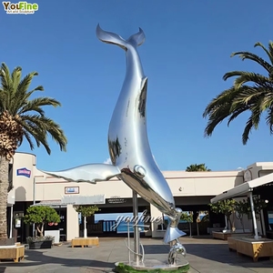 YouFine Escultura <span class=keywords><strong>de</strong></span> Ballena Grande <span class=keywords><strong>de</strong></span> Acero Inoxidable Pulido a Espejo, Diseño <span class=keywords><strong>de</strong></span> Ballena Sirena Saltando, Decoración Artística Pública para Jardín, Parque y Paisajismo Exterior - Product Image 3