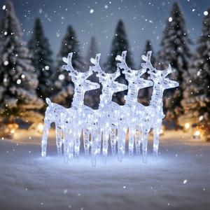 Iluminación Decorativa Navideña de Renos Acrílicos, 4 Piezas, Blanco Frío, 160 LED, IP65, Uso en Interiores y Exteriores - Product Image 2