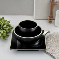 Ensemble de table de luxe bordures en or, pièces, de couleur noire et en mélamine, vente en gros