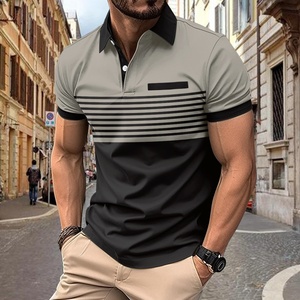 Nuevo informal para hombre para Polo patrón botón impreso bloque de Color camiseta a rayas bolsillo en el pecho falso - Product Image 3