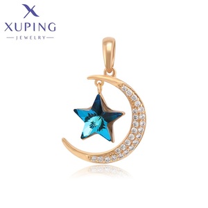 Xuping perhiasan liontin kristal, perhiasan berlapis emas kristal biru bulan dan bintang untuk wanita - Product Image 1