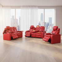 Ensemble de canapés inclinables électriques en cuir véritable pour cinéma maison de luxe moderne, avec rangement USB intelligent, éclairage LED et cadre en bois extensible 3 places