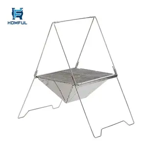Free sample Ultralight Outdoor Iron 201 Stainless Steel Portable Tripod Hanging Fire Pit BBQ Charcoal Grill