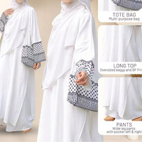 Ensemble de 3 pièces Abaya pour femmes musulmanes, chemise longue, pantalon avec sac bandoulière, style EID, crêpe, Turquie, Palestine Kefiyyeh, Dubaï