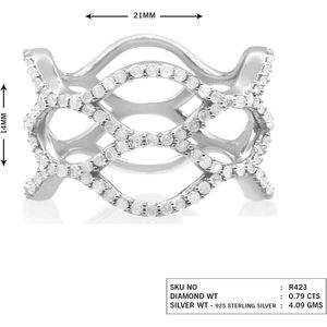 Jewelspaark Anillo de malla de diamantes de plata de ley 925, 0,79 quilates, redondo, color blanco G, talla estadounidense 10 para mujer, uso diario - Product Image 4