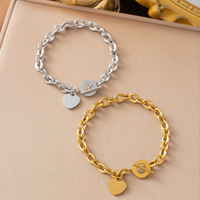 Bracelet à breloques en forme de cœur en acier inoxydable TD 2026, plaqué or 18 carats, avec fermoir à bascule OT, pour femmes