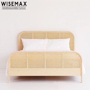 WISEMAX Simple Classical Design Hotel Bedroom Furniture Nature <strong>Rattan</strong> Head Double <strong>Bed</strong> Design Solid Wooden <strong>Bed</strong> <strong>Frame</strong> - Product Image 3