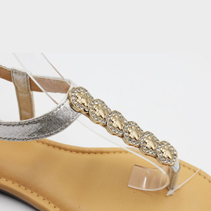 Damen T-Riemen Sandalen Mode Strass Flache Sandalen mit Knöchelriemen für Damen Sommer Kleid-Sandalen Lässige Damen-Flip-Flops - Product Image 4