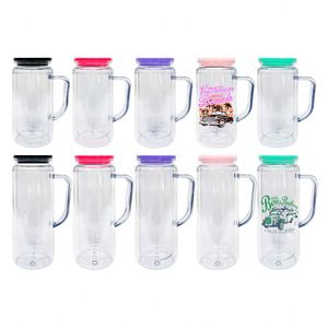 12oz 16oz Pre Drilled Double Wall Snow Globe Glitter <b>Plastic</b> Acrylic Soda Can <b>Cup</b> Coffee Mug Tumbler with Hole Plug Handle - Product Image 1
