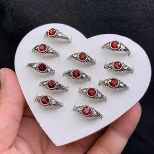 Round 5mm Red Garnet Very Ancients Design Silver 925 Rings