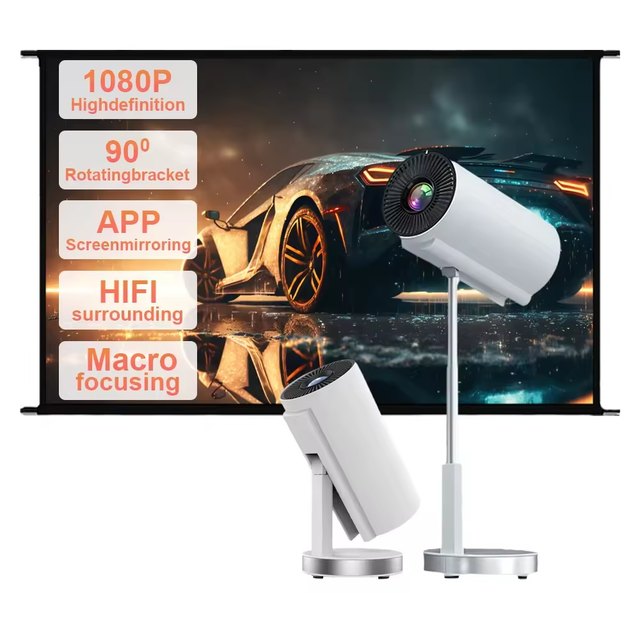 TS-3 Intelligent Manual Lift Projector with Wifi HIFI Speaker Metal Pole 4K Portable Projector Home Cinema Projector