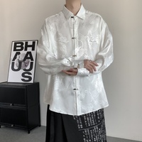 Chemise décontractée à manches longues en satin jacquard dragon pour homme, avec boucle métallique, coupe ample, style streetwear, vente en gros de chemises et hauts pour hommes