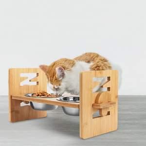 Çevre dostu bambu ahşap Pet çanak raf paslanmaz çelik kase altı ayarlanabilir yükseklikleri kedi ve köpek kase raf Pet besleme istasyonu - Product Image 5