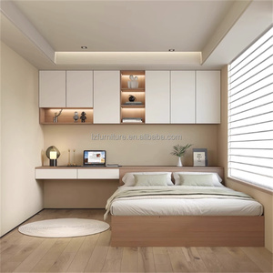 Custom Budget-Friendly Compact Bedroom Furniture Durable Solid Wood Bed <b>Desk</b> & Wardrobe Sets for <b>Small</b> Studio Apartments & Hotel - Product Image 1
