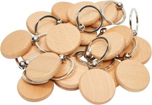 Wood Gift Key Chain with the Metal Ring <strong>Oak</strong> Wood Key Chain with <strong>Circle</strong> Wooden Laser Engraving Products Blank - Product Image 2
