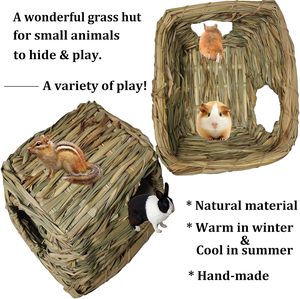 Maison en herbe pour cochon d'Inde avec jouets à mâcher, cachette naturelle pour petit <span class=keywords><strong>lapin</strong></span>, <span class=keywords><strong>cabane</strong></span> en herbe pour petits animaux avec jouets pour <span class=keywords><strong>lapin</strong></span>, hamster, rat - Product Image 4