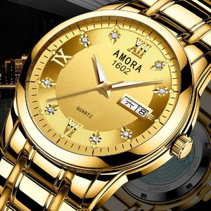 Gold <b>watch</b> with diamond accents sophisticated business style <b>waterproof</b> luminous calendar men's wristwatch - Product Image 2