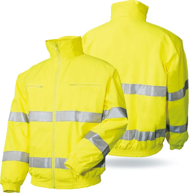 Chaqueta de seguridad reflectante amarilla fluorescente con bolsillo para construcción de carreteras, venta al por mayor