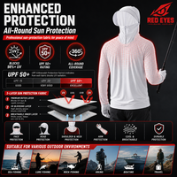 Échantillon Gratuit Personnalisé Autre T-shirt de Pêche à Manches Courtes Anti-UV avec Capuche et Motif par Sublimation SPF UPF 50 Red Eyes Chine