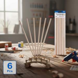 Set di 6 Bastoncini di Legno Rotondi 12x300mm per Artigianato e Progetti Fai-da-Te Marca Peiyong Made in China - Product Image 3