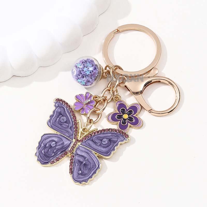 Pretty Purple Big Butterfly Flower Enamel Keychain Lovely Insect Plant ...
