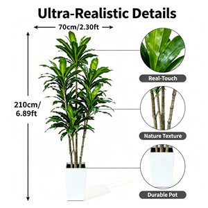 Dracena Artificial de Gran Tamaño, 210 cm, en Maceta Cúbica Blanca Moderna, Árbol de Maíz Artificial Resistente al Agua y Ecológico para Vestíbulo de Hotel - Product Image 4