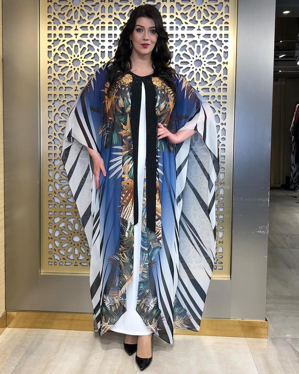 In Stock Chiffon Kimono Dress Sequin Design Adds Sparkle
