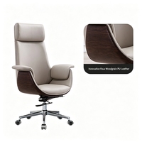 Chaise de bureau de direction moderne de luxe, ergonomique, inclinable à 90-125 degrés, pivotante, en cuir PU, avec finition imitation bois
