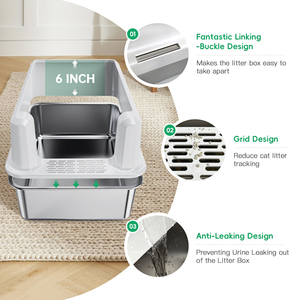 קופסת חתול נירוסטה עם מכסה, קופסת אשפה עם מכסה, xl מתכת עבור חתולים גדולים, עם צדדים גבוהים, לא דביקים, קל נקי, חצי סגור - Product Image 3