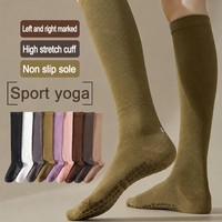Chaussettes de yoga et de pilates mi-mollet sans couture de haute qualité pour femmes, en coton, antidérapantes, avec logo personnalisé