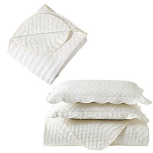 Nuovo <span class=keywords><strong>Copriletto</strong></span> in <span class=keywords><strong>Cotone</strong></span> Lavato Set Tre Pezzi Tinta Unita Trapunta Estiva Climatizzata Ricamata in Lana Rasata Morbido - Product Image 5
